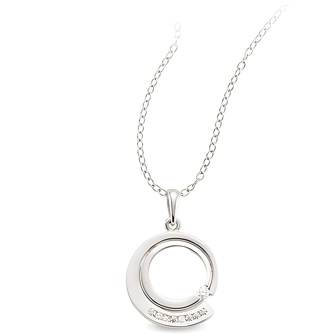 Runderanhänger und Kette aus Silber Zirkonia weiß