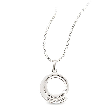 Runderanhänger und Kette aus Silber Zirkonia weiß