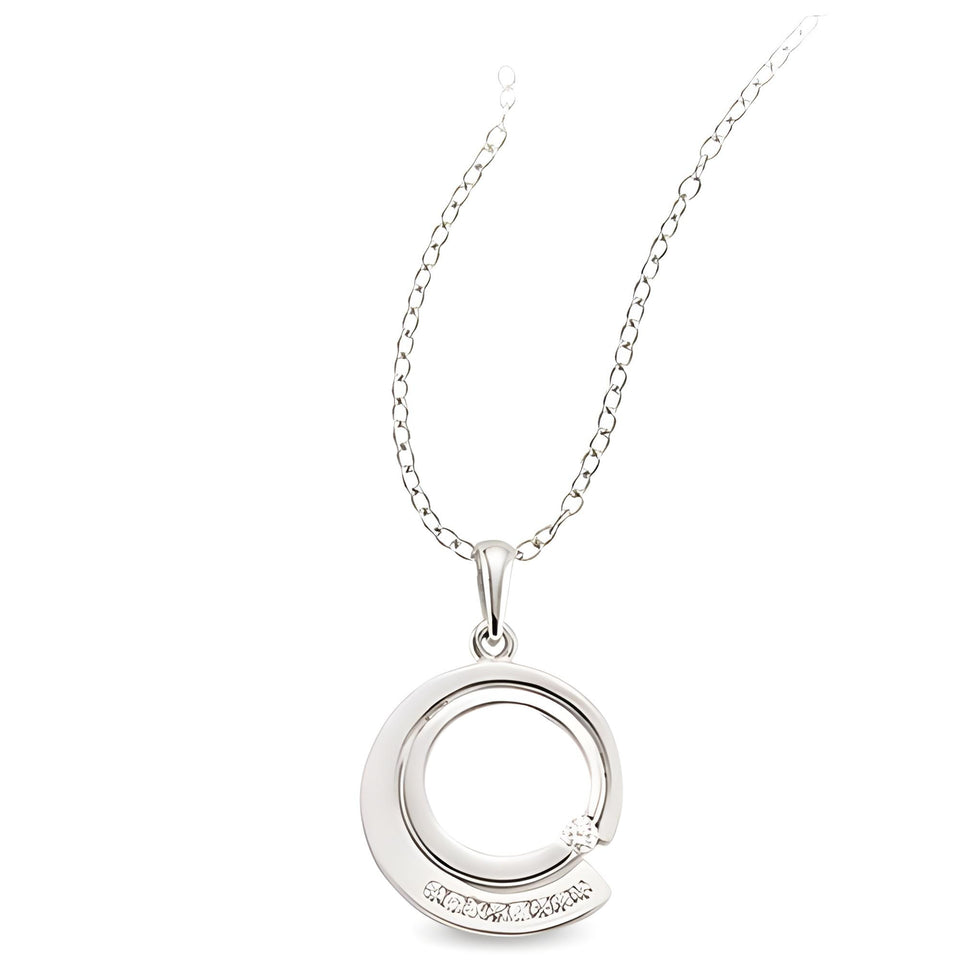 Runderanhänger und Kette aus Silber Zirkonia weiß