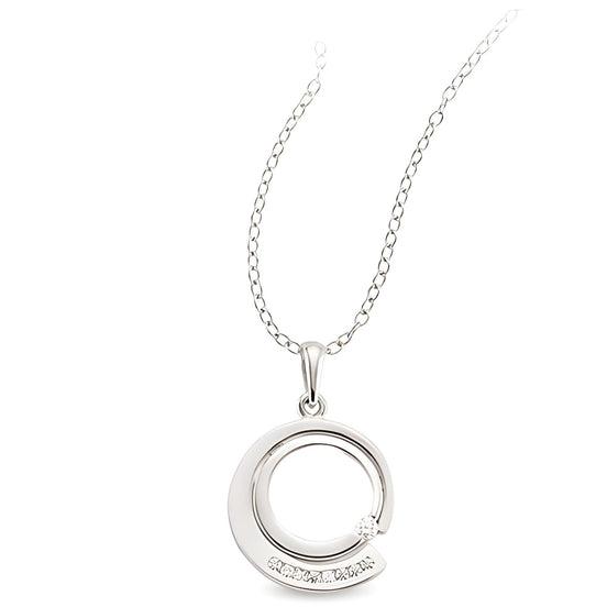 Runderanhänger und Kette aus Silber Zirkonia weiß