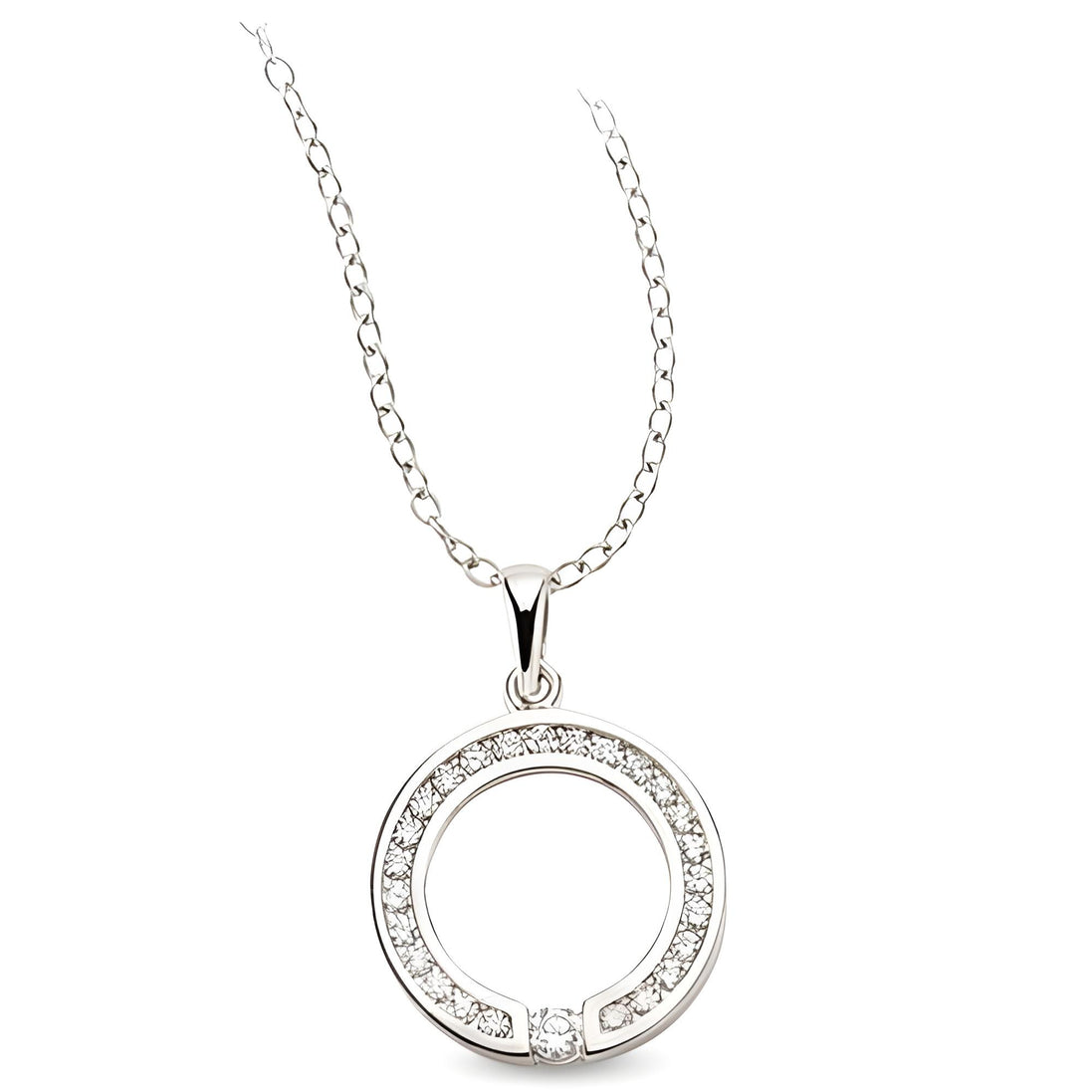 Runderanhänger und Kette aus Silber Zirkonia weiß