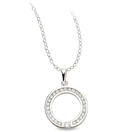 Runderanhänger und Kette aus Silber Zirkonia weiß