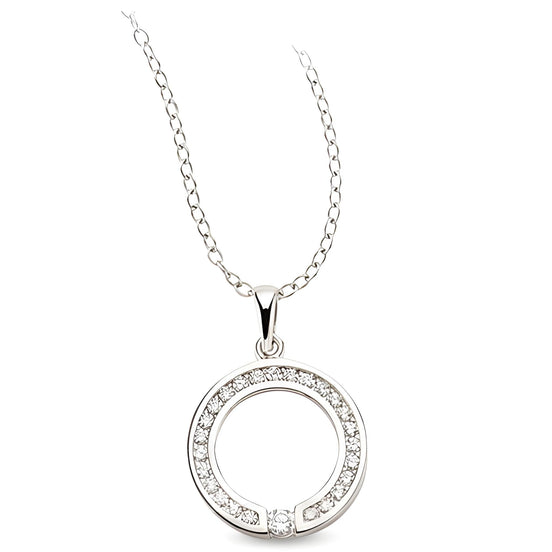 Runderanhänger und Kette aus Silber Zirkonia weiß
