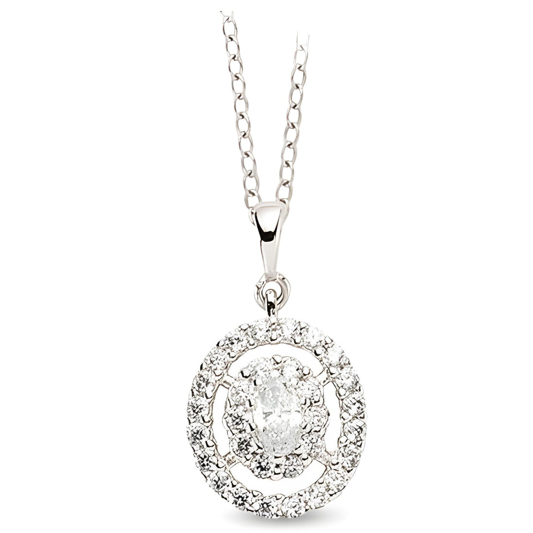 Runderanhänger und Kette aus Silber Zirkonia weiß