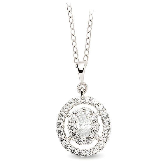 Runderanhänger und Kette aus Silber Zirkonia weiß