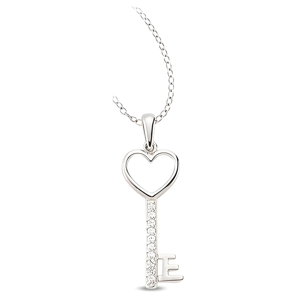Herzschlüssel-Anhänger und Kette aus Silber Zirkonia weiß