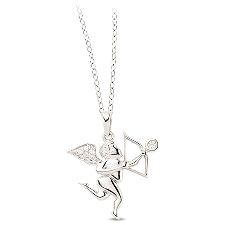 Amoranhänger und Kette aus Silber Zirkonia weiß