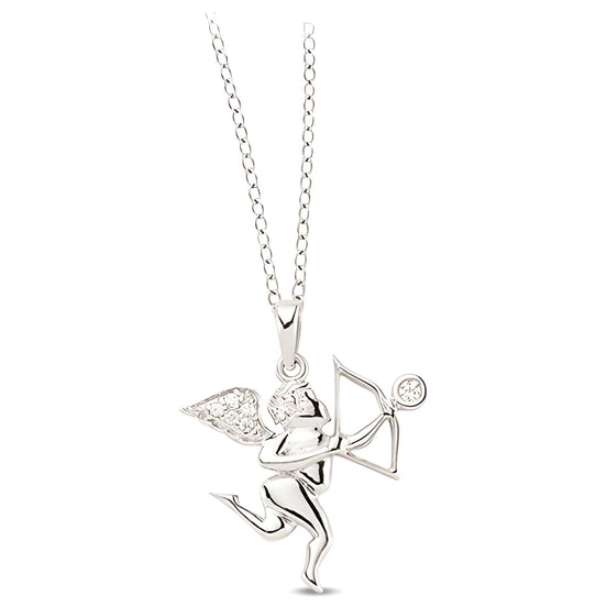 Amoranhänger und Kette aus Silber Zirkonia weiß