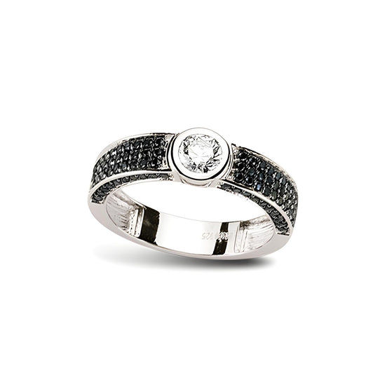 Ring aus Silber Zirkonia schwarz weiss