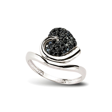 Herzring aus Silber Zirkonia schwarz