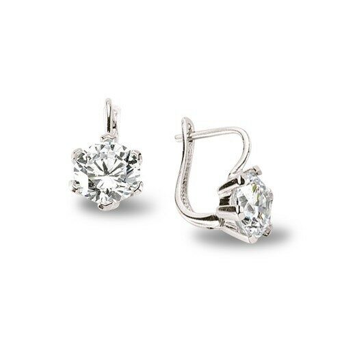 silberne Huggie-Ohrringe auf einem weißen Hintergrund. Jeder Ohrring ist mit mehreren eingefassten Diamanten verziert, die im silbernen Rahmen funkeln. Die Ohrringe sind klein und kreisförmig, so dass sie eng am Ohrläppchen anliegen. Die Diamanten sind in einem abwechselnden Muster auf der Vorderseite jedes Ohrrings angeordnet. Das Metall hat eine polierte Oberfläche, die ihm ein glänzendes und glattes Echtschmuck.shop