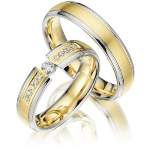 4104 Ringe in Bicolor 8, 10, 14 oder 18 Karat Gelb- und Weißgoldring mit Zirkonia oder Brillanten besetzt