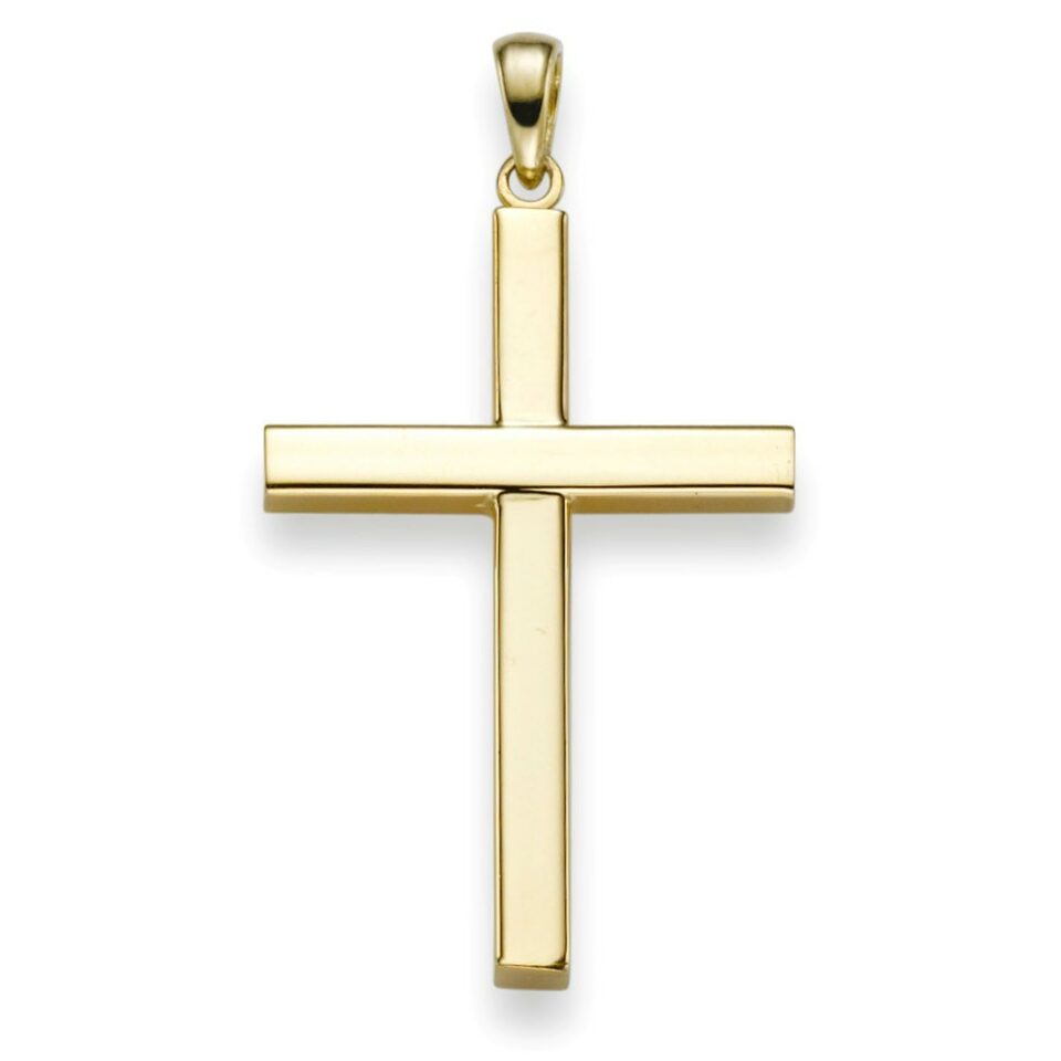 Kreuz Gold aus 585er Echtgold mit polierter Oberfläche und klassischem Design, auf hellem Hintergrund fotografiert