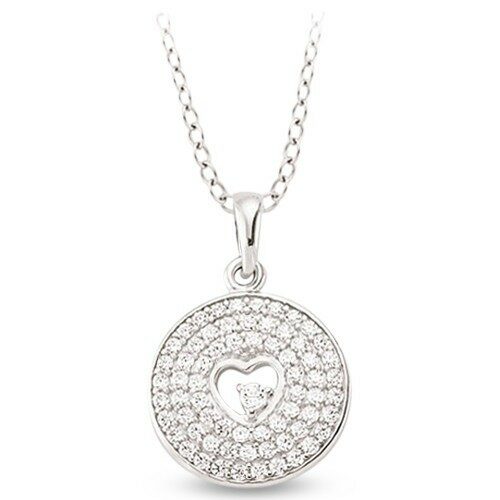 Herzanhänger-Halskette mit einem kleineren Herz im Inneren und drei eingebetteten klaren Kristallen, die an einer silbernen Kette aufgehängt ist. Es symbolisiert Liebe und Eleganz. Echtschmuck.shop