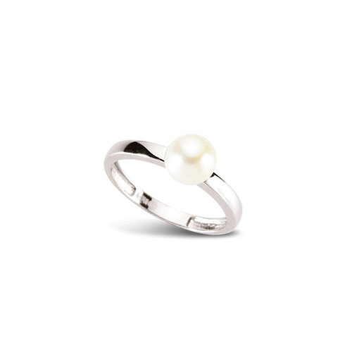 Silbernen Ring, der mit einer glänzenden Süßwasserzuchtperle geschmückt ist, und verkörpert Eleganz und Schlichtheit. Echtschmuck.shop