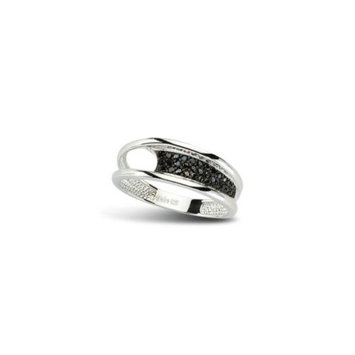 luxuriösen silbernen Ring, der mit zahlreichen schwarzen Zirkonia-Steinen besetzt ist und eine Mischung aus Eleganz und modernem Stil darstellt. Echtschmuck.shop