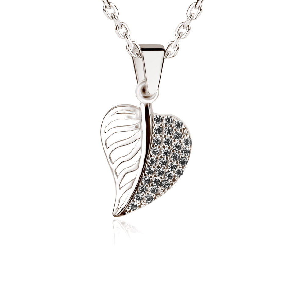 Blatt Anhänger aus Silber Zirkonia weiß mit filigraner Struktur und Zirkonia-Besatz – eleganter Schmuck mit Naturinspiration