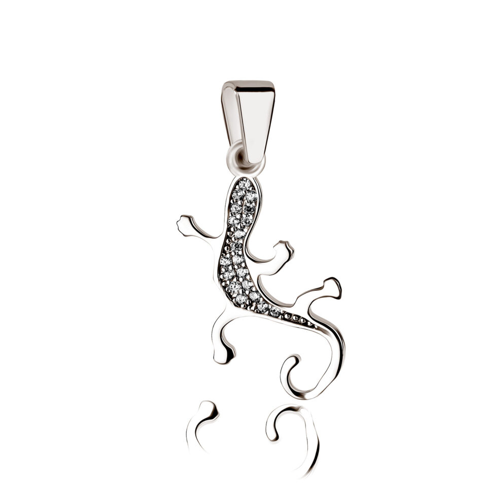 Gecko Anhänger aus Silber Zirkonia weiß – Bild 2