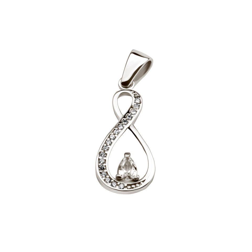 Unendlichkeit Anhänger aus Silber Zirkonia weiß mit tropfenförmigem Zirkonia und funkelnder Pavé-Fassung im Infinity-Design